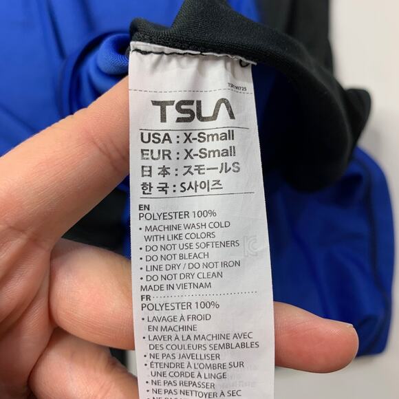 TSLA Swim Shirt Mens XS Extra Small Blue Black Short Sleeve Loose Fit Rashguard - Picture 10 of 13